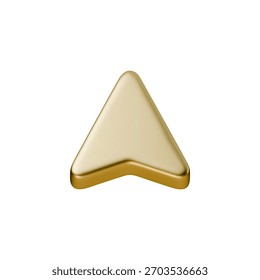 Seta de ouro 3D suave com uma superfície metálica brilhante e reflexos suaves. Elegante ícone dourado de navegação para interface do usuário, aplicativos, designs digitais e interfaces premium. Elemento de seta geométrica brilhante