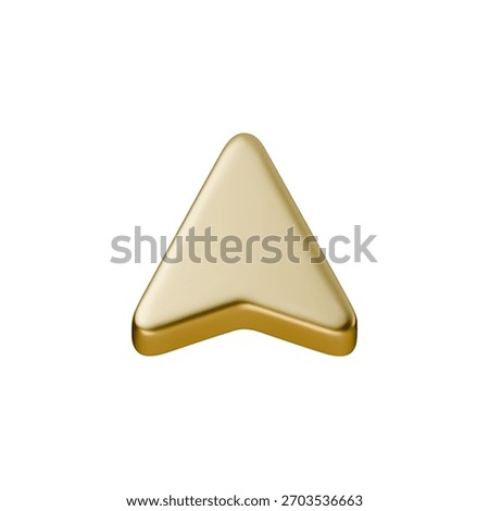 Smooth 3D gold arrow with a glossy metallic surface and soft reflections. Elegant golden navigation icon for UI, apps, digital designs and premium interfaces. Shiny geometric arrow element