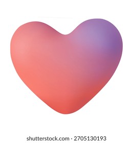 Smooth 3D heart illustration with soft pink and purple gradient isolated on white background. Modern minimalist love symbol perfect for Valentine's Day, social media icons, web design, mobile apps, an