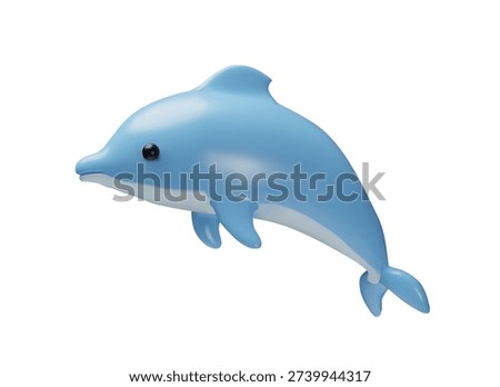 A smooth 3D illustration of a blue dolphin with soft rounded shapes, glossy reflections, and a friendly stylized look. Children projects, marine-themed graphics, logos, modern digital illustrations.