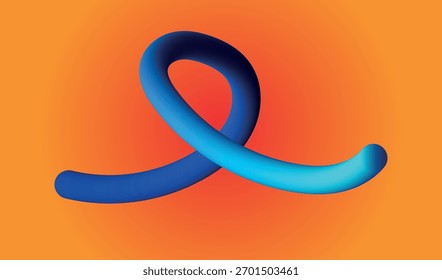 Una suave cinta azul en 3D se tuerce y se curva dinámicamente contra un fondo de color naranja brillante con textura.