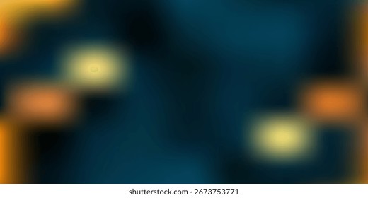 A smooth abstract blur combining rich navy blues with glowing yellow-orange light spots, resembling distant lights in a foggy night scene.