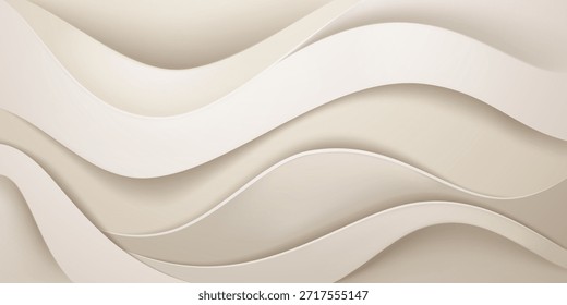Eine glatte, abstrakte Illustration mit wellenförmigen, beigen Schichten mit subtiler Schattierung, die einen weichen und beruhigenden visuellen Effekt erzeugt.