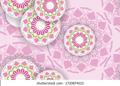 Smooth abstract patterns with lace circles, bright festive colors, backgrounds with soft colors, graphics. Vector illustration, can be used for cloth, background, wallpaper and wrapping paper.