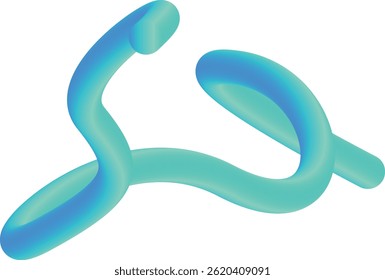 A smooth, abstract shape with a gradient of light blue and teal, curving and intertwining in a fluid, three-dimensional form against a white background.