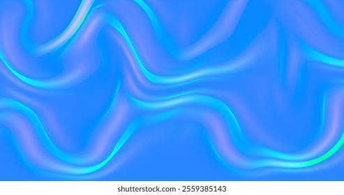 Smooth abstract wavy lines with iridescent blue and turquoise colors on the background create the effect of soft texture and depth. Gradient smooth curves give the image dynamism and modern style.