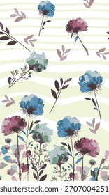 Glattes Anemonenblütenmuster in Rot-Blau und Creme, für Stoffdruck und Hintergrundideen