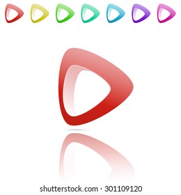 Smooth arrow with reflection, color variations, 3d vector logo on white background, eps 10