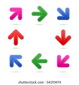 Smooth arrow symbol web 2.0 button. Colored sign with shadow on white background