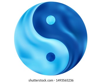 Smooth background in the form of yin yang. Trendy soft color backdrop. Buddhist original liquid theme. Blue elegant and easy editable colorful fluid cover for your creative projects.