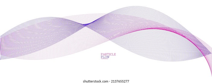 Smooth background with wave of flowing particles abstract vector art, easy and soft relaxing curve lines dots in motion, airy and soft illustration.