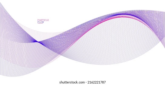 Smooth background with wave of flowing particles abstract vector art, easy and soft relaxing curve lines dots in motion, airy and soft illustration.
