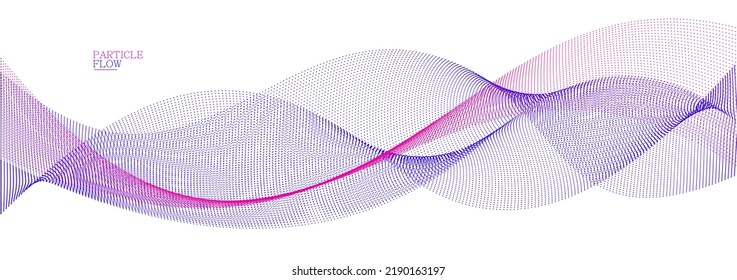 Smooth background with wave of flowing particles abstract vector art, easy and soft relaxing curve lines dots in motion, airy and soft illustration.