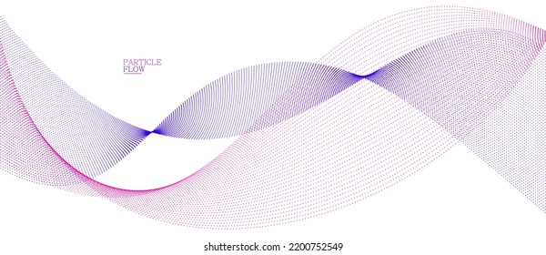 Smooth background with wave of flowing particles abstract vector art, easy and soft relaxing curve lines dots in motion, airy and soft illustration.
