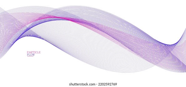 Smooth background with wave of flowing particles abstract vector art, easy and soft relaxing curve lines dots in motion, airy and soft illustration.