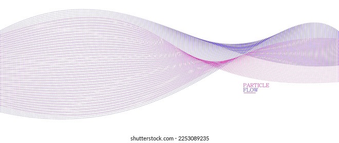 Smooth background with wave of flowing particles abstract vector art, easy and soft relaxing curve lines dots in motion, airy and soft illustration.