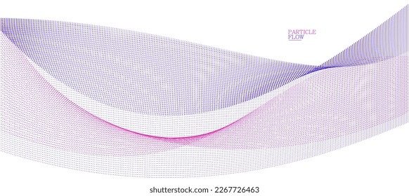 Smooth background with wave of flowing particles abstract vector art, easy and soft relaxing curve lines dots in motion, airy and soft illustration.