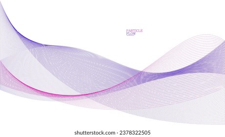 Smooth background with wave of flowing particles abstract vector art, easy and soft relaxing curve lines dots in motion, airy and soft illustration.