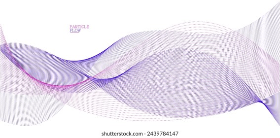 Smooth background with wave of flowing particles abstract vector art, easy and soft relaxing curve lines dots in motion, airy and soft illustration.