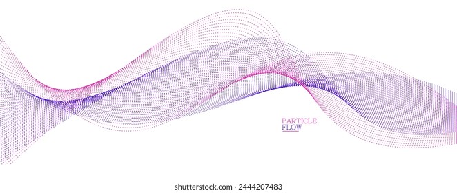 Fondo liso con onda de partículas que fluyen Arte vectorial abstracto, líneas de curva relajantes fáciles y suaves puntos en movimiento, ilustración aireada y suave.