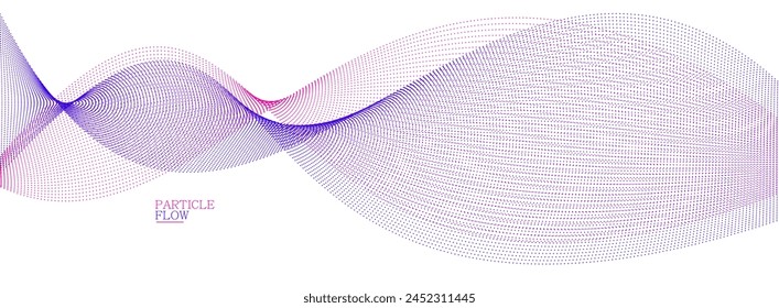 Smooth background with wave of flowing particles abstract vector art, easy and soft relaxing curve lines dots in motion, airy and soft illustration.