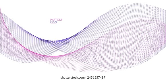 Smooth background with wave of flowing particles abstract vector art, easy and soft relaxing curve lines dots in motion, airy and soft illustration.