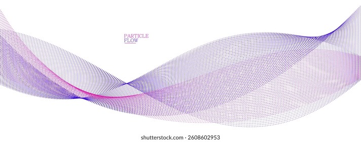 Smooth background with wave of flowing particles abstract vector art, easy and soft relaxing curve lines dots in motion, airy and soft illustration.