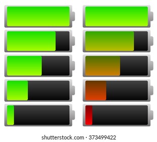 Smooth battery level indicator set. Green and colored.