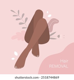 Smooth beautiful woman legs. Beauty salon poster and laser hair removal. Female leg with perfect skin after epilation. Removal procedure advertising. Smooth skin depilation. flat vector illustration