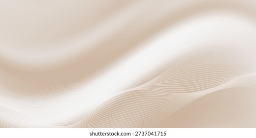 Smooth beige wave gradient background. Soft silk ecru liquid wallpaper. Pearl color splash texture for banner, flyer, presentation, graphic design, leaflet. Abstract blur wavy backdrop cover. Vector	
