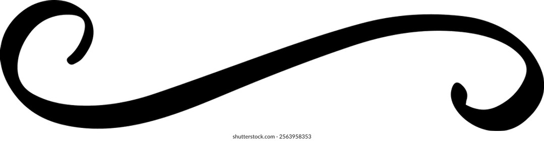 Smooth black lines create a decorative flourish, adding a touch of elegance and sophistication to any design, forming a stylish calligraphic swirl with curved strokes
