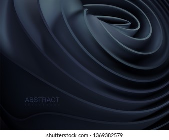 Smooth black shape. Twisted liquid substance. Delicate wavy surface. Vector 3d illustration. Abstract elegant background. Trendy cover design. Modern poster layout.