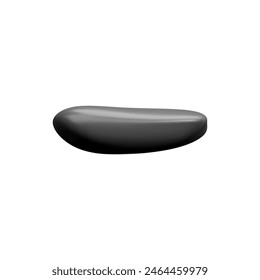 Smooth black stone with a glossy surface. Vector illustration of a 3D rock icon with an elongated shape. Ideal for designs related to spa, zen, and nature themes