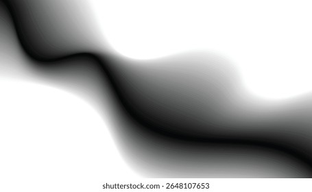 Onda abstracta lisa en blanco y negro con líneas de gradiente suave. Elegante diseño de flujo mínimo, perfecto para fondos modernos o obras de arte digitales.

