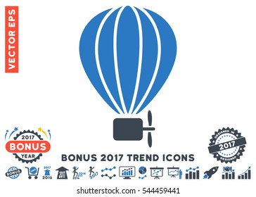 Smooth Blue Aerostat Balloon pictogram with bonus 2017 year trend elements. Vector illustration style is flat iconic bicolor symbols, white background.