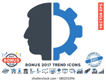 Smooth Blue Android Head pictograph with bonus 2017 year trend pictograms. Vector illustration style is flat iconic bicolor symbols, white background.