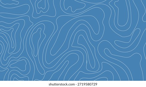 Un fondo azul liso se superpone con una red de líneas blancas continuas que se curvan y entrelazan, que se asemejan a las líneas de contorno topográficas o patrones de fluidos abstractos
