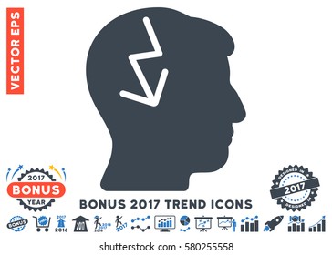 Smooth Blue Brain Electric Strike icon with bonus 2017 trend pictograms. Vector illustration style is flat iconic bicolor symbols, white background.