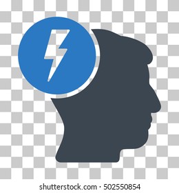 Smooth Blue Brain Electricity interface toolbar icon. Vector pictogram style is a flat bicolor symbol on chess transparent background.