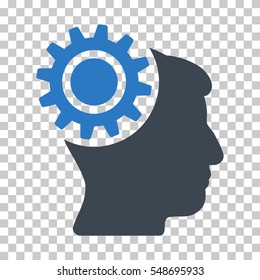 Smooth Blue Brain Gear interface toolbar pictogram. Vector pictograph style is a flat bicolor symbol on chess transparent background.