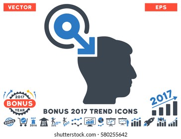 Smooth Blue Brain Interface Plug-In icon with bonus 2017 trend icon set. Vector illustration style is flat iconic bicolor symbols, white background.