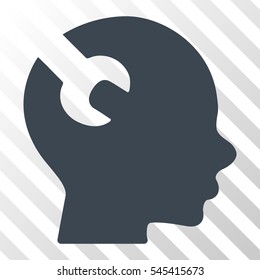 Smooth Blue Brain Wrench Tool interface toolbar icon. Vector pictograph style is a flat symbol on diagonal hatch transparent background.
