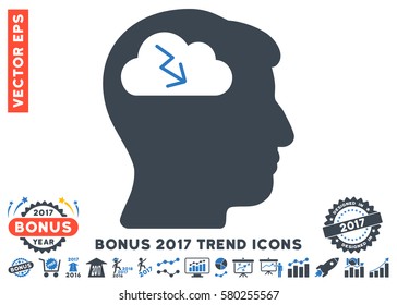 Smooth Blue Brainstorming pictogram with bonus 2017 trend pictures. Vector illustration style is flat iconic bicolor symbols, white background.