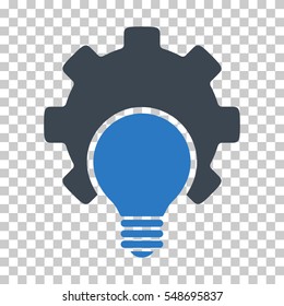 Smooth Blue Bulb Configuration Gear interface icon. Vector pictograph style is a flat bicolor symbol on chess transparent background.