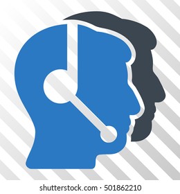 Smooth Blue Call Center Operators interface icon. Vector pictograph style is a flat bicolor symbol on diagonal hatch transparent background.