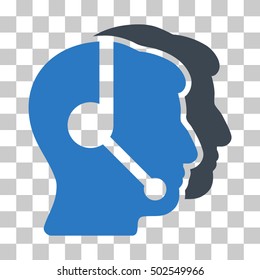 Smooth Blue Call Center Operators interface toolbar pictogram. Vector pictograph style is a flat bicolor symbol on chess transparent background.