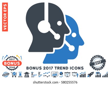 Smooth Blue Call Center Operators icon with bonus 2017 trend design elements. Vector illustration style is flat iconic bicolor symbols, white background.
