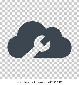 Smooth Blue Cloud Wrench Tools interface toolbar icon. Vector pictograph style is a flat symbol on chess transparent background.
