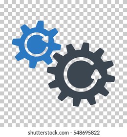 Smooth Blue Cogs Rotation interface toolbar pictogram. Vector pictogram style is a flat bicolor symbol on chess transparent background.