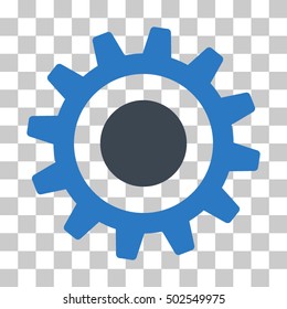 Smooth Blue Cogwheel interface toolbar pictogram. Vector pictogram style is a flat bicolor symbol on chess transparent background.